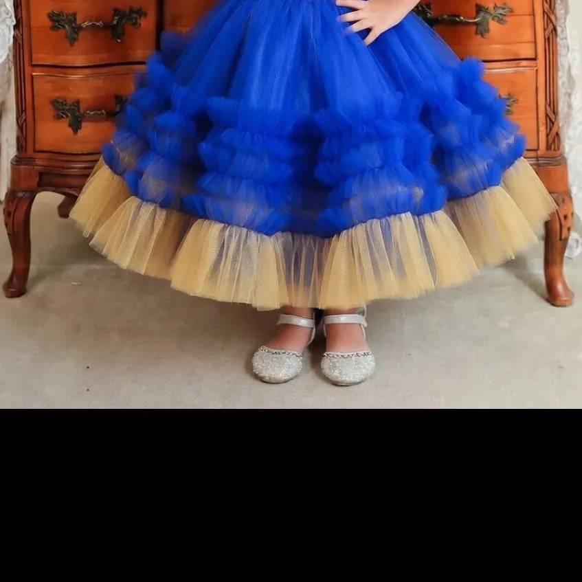 Royal Blue & Gold Layered Tulle Flower Girl Dress — 2