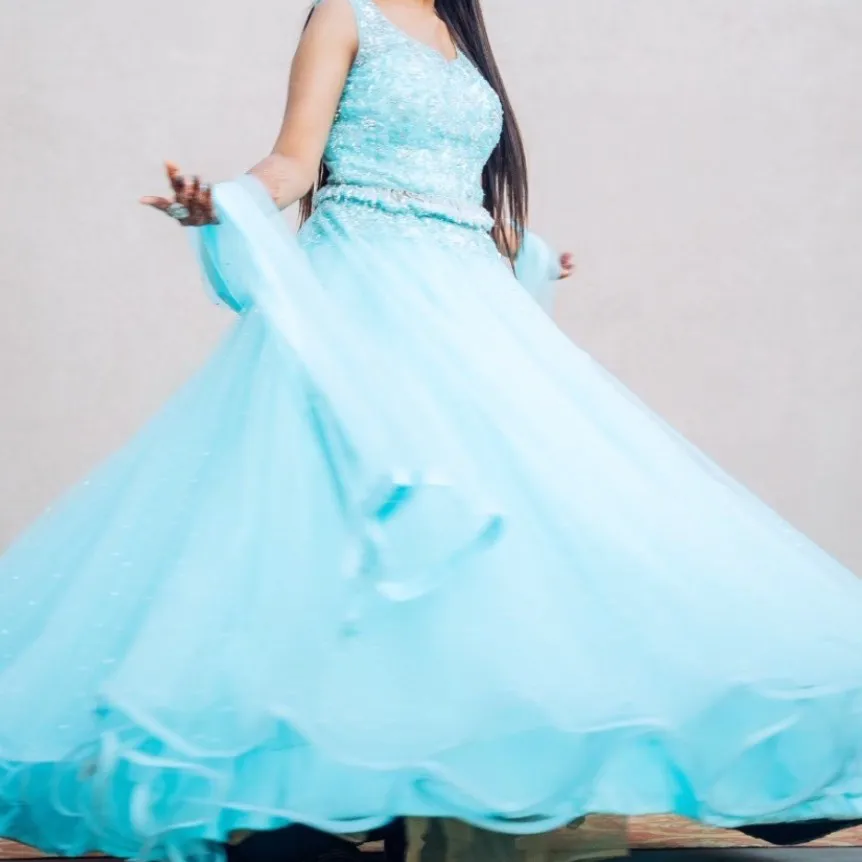 Elegant Sky Blue Designer Lehenga Gown for Sale or Rent — 2