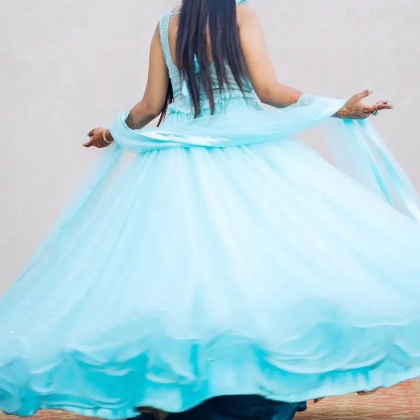 Elegant Sky Blue Designer Lehenga Gown for Sale or Rent — 3