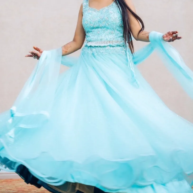Elegant Sky Blue Designer Lehenga Gown for Sale or Rent — 4