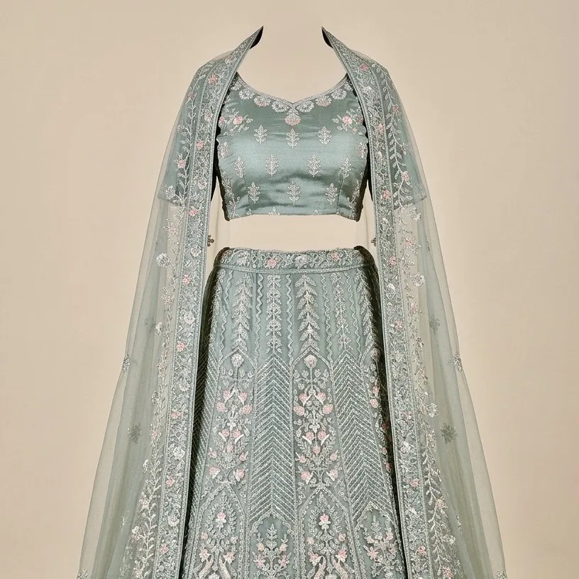 Pastle Sage Green Bridal Readymade Wedding Lehenga