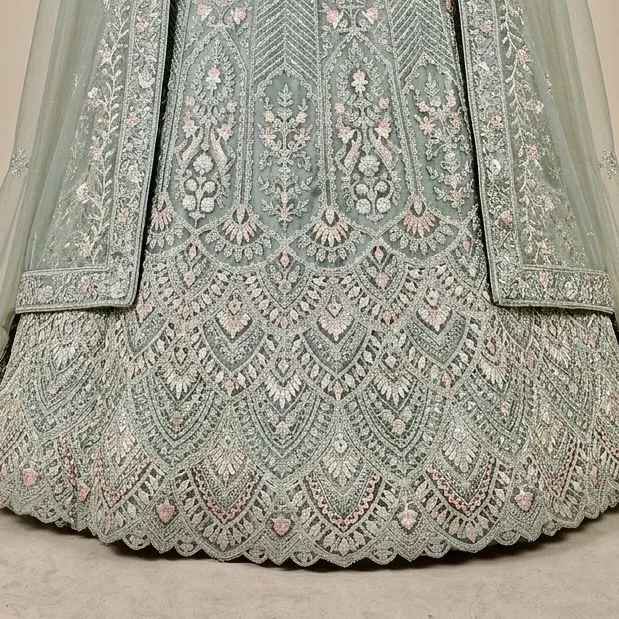 Pastle Sage Green Bridal Readymade Wedding Lehenga — 2