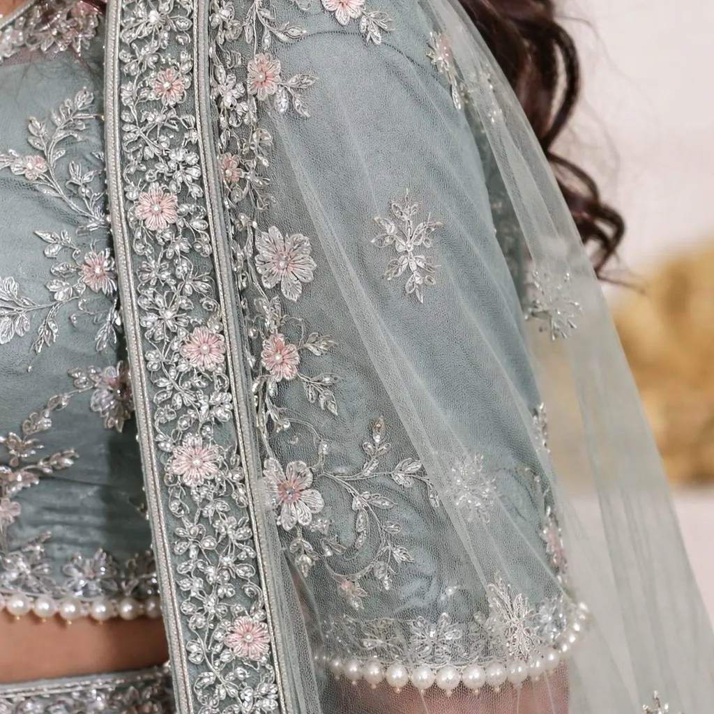 Pastle Sage Green Bridal Readymade Wedding Lehenga — 3