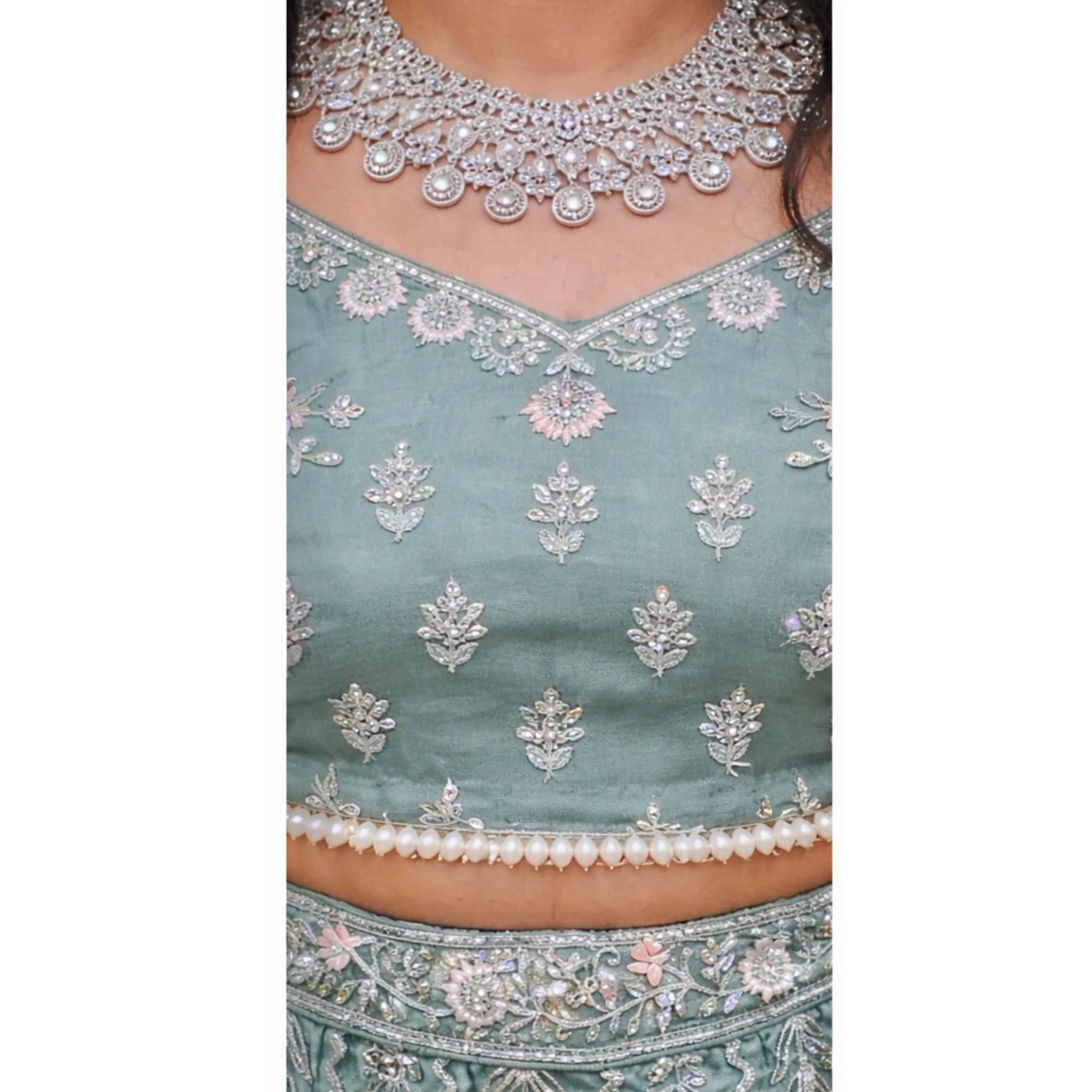 Pastle Sage Green Bridal Readymade Wedding Lehenga — 4