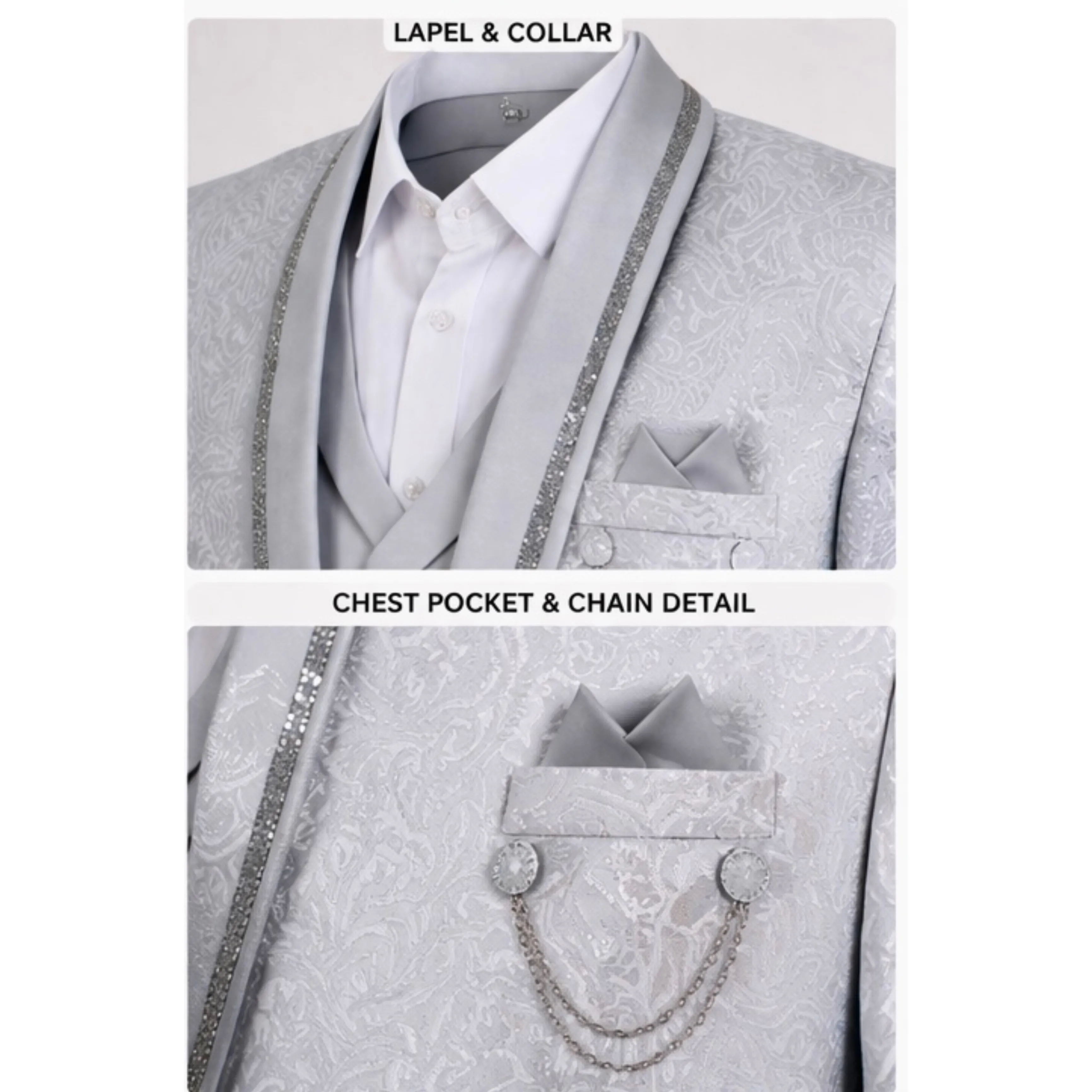 Silver Embroidered Wedding Groom Suit Blazer — 2