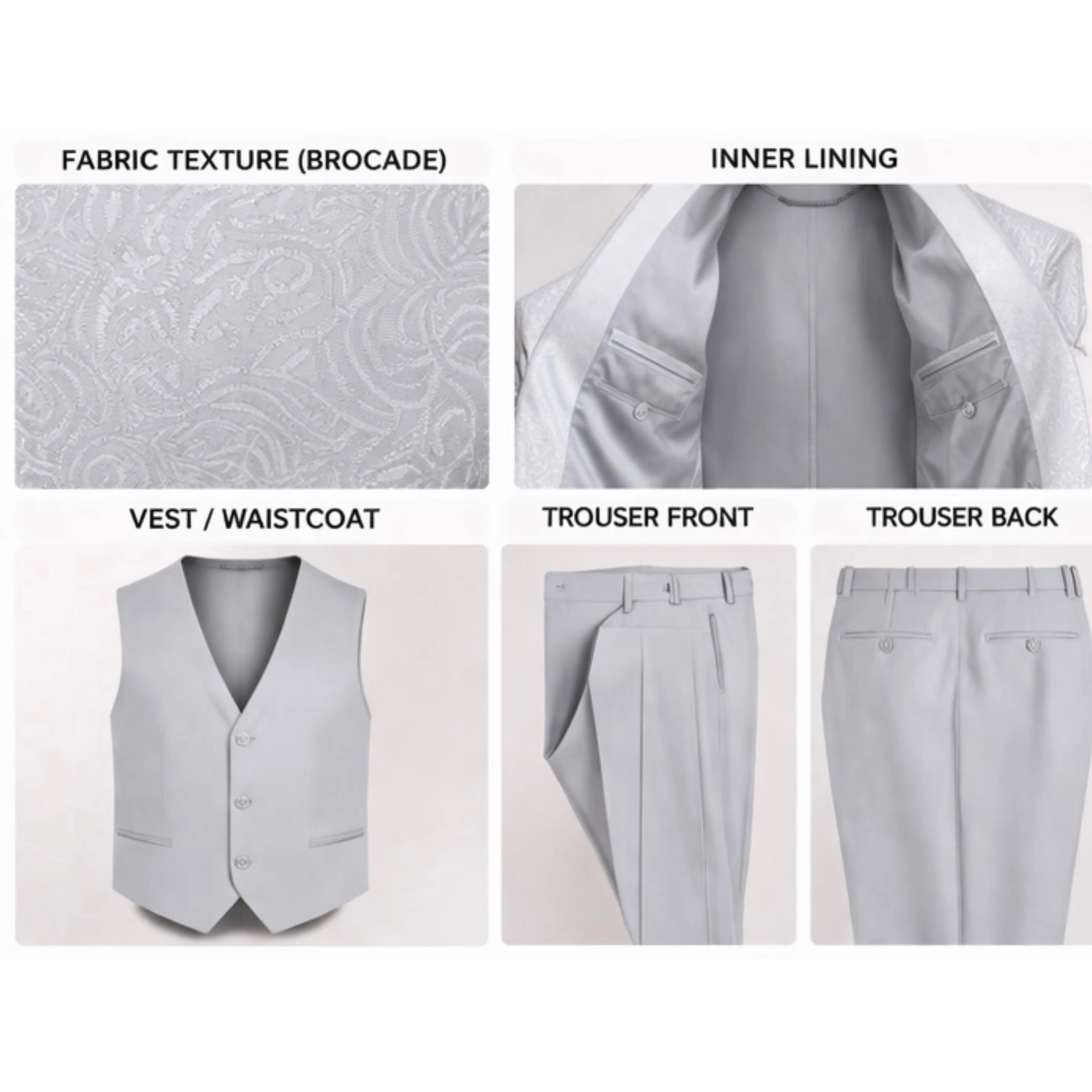 Silver Embroidered Wedding Groom Suit Blazer — 3