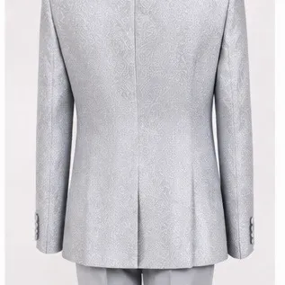 Silver Embroidered Wedding Groom Suit Blazer — 4
