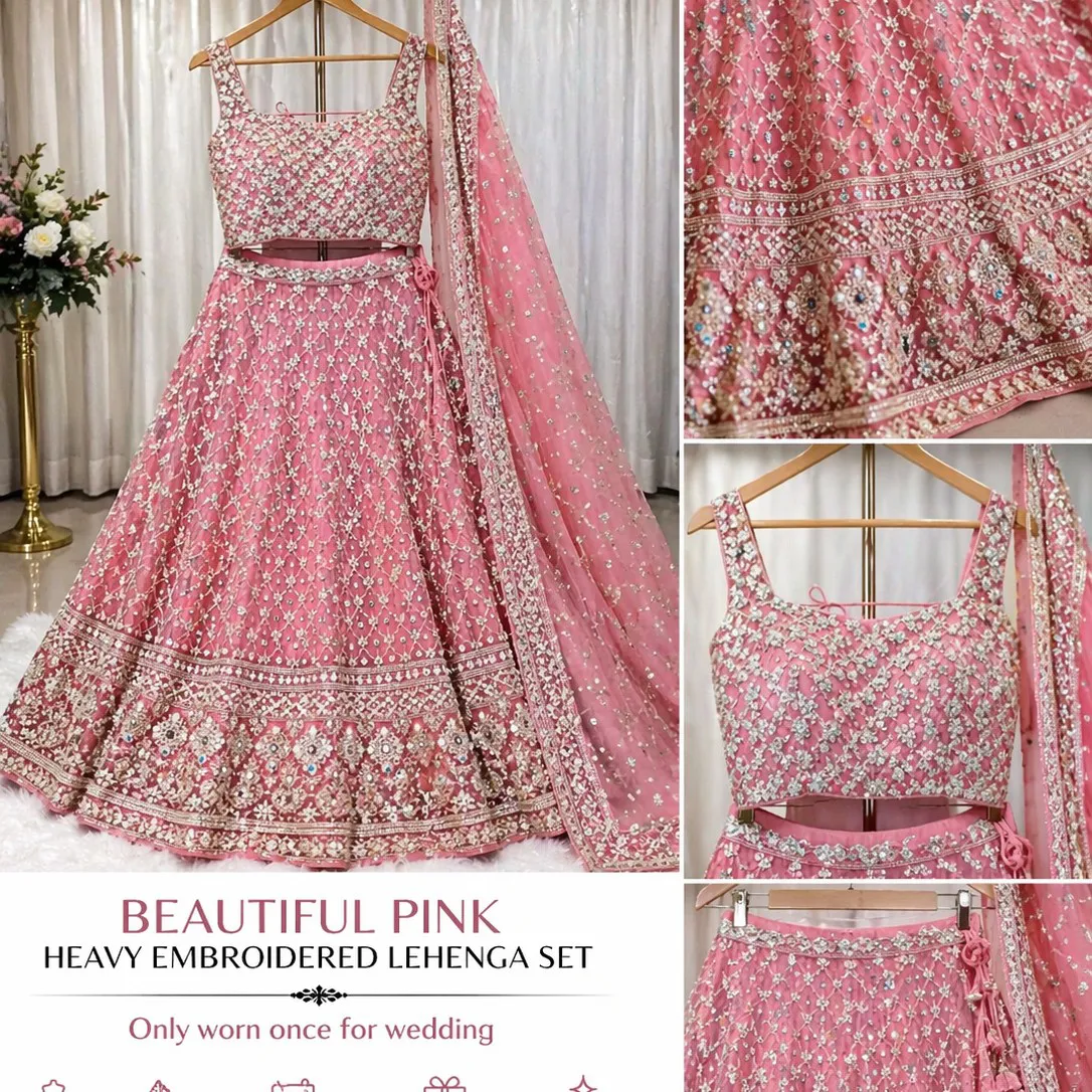 Pink Heavy Embroidered Lehenga L Size Only Worn Once — 3