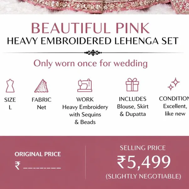 Pink Heavy Embroidered Lehenga L Size Only Worn Once — 4