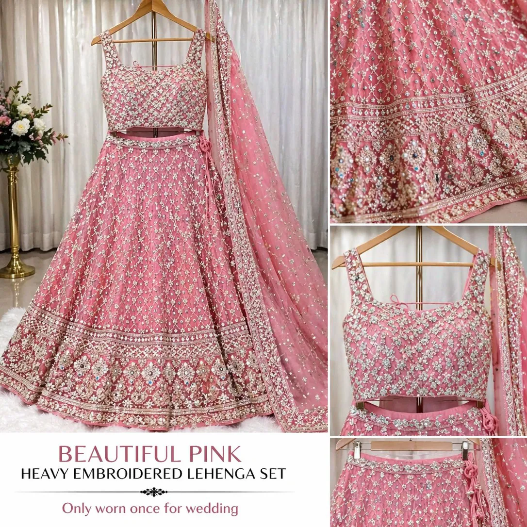 Pink Heavy Embroidered Lehenga L Size Only Worn Once