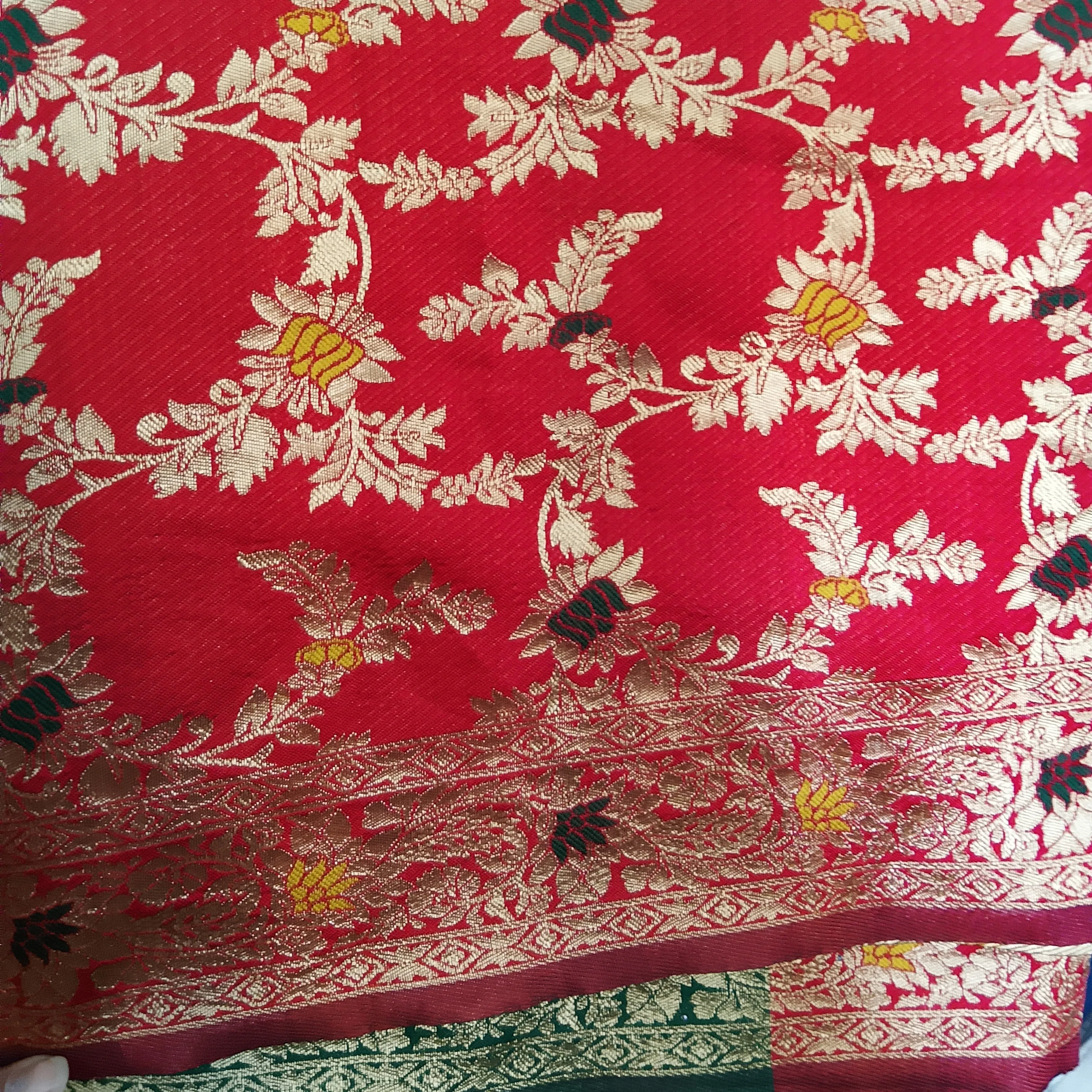 Red Banarasi Saree with Green Designer Blouse — 2