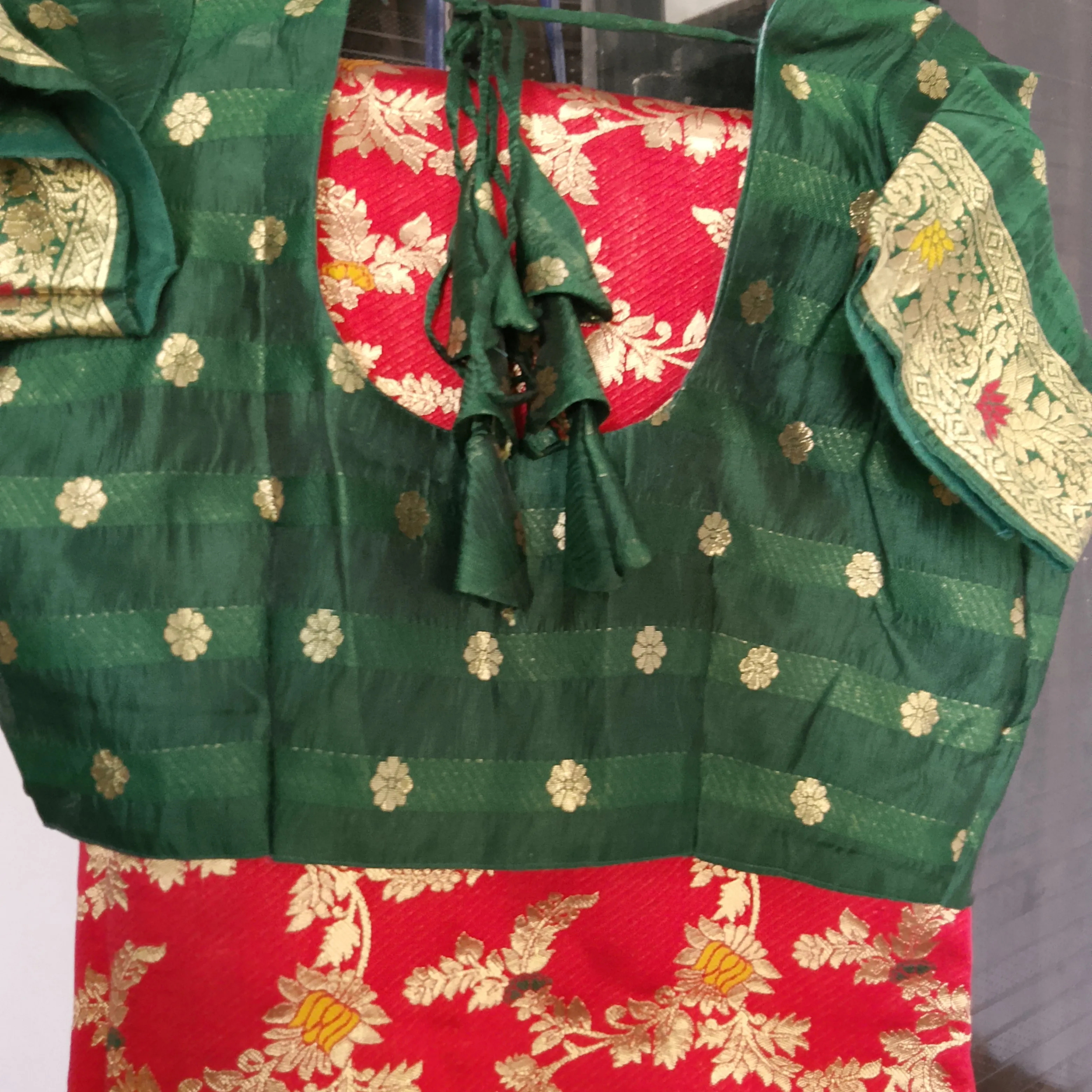 Red Banarasi Saree with Green Designer Blouse — 4