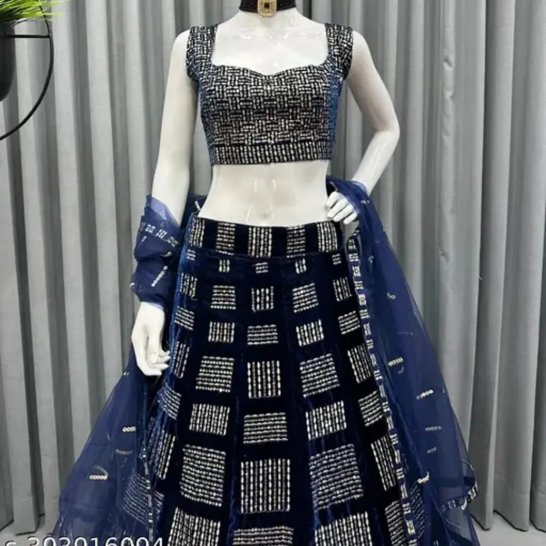 Navy blue lehenga and choli and stitched blouse — 2