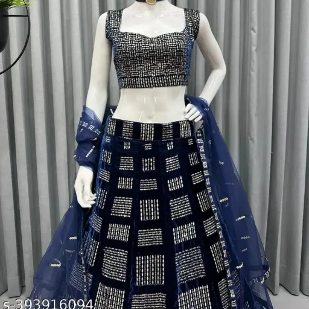 Navy blue lehenga and choli and stitched blouse