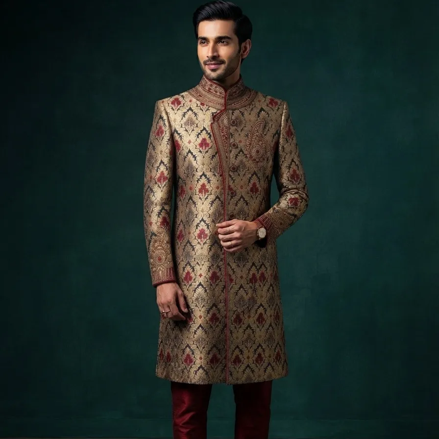 Indowestern sherwani bride wear party wear hand work design